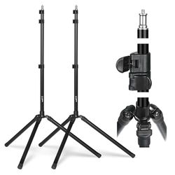 TARION Supporto per illuminazione da studio - Treppiede fotografico pieghevole in alluminio leggero da 2 pezzi da 2 m con borsa da trasporto per luce anulare riflettente FLS-20T