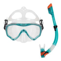 AQUASTIC Jetty - Máscara de Snorkel 2 en 1 y Silbato de Color Azul, Juego de esnórquel para Adultos con Cristal Templado, Delantal y Boquilla de Silicona hipoalergénica para mar y Vacaciones