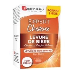 Forté Pharma - Expert Levure de Bière | Levure de Bière 2 000 mg - Zinc - Biotine Cheveux | Complément Alimentaire Beauté des Cheveux, Peau et Ongles | 56 comprimés = 1 mois