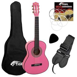 TIGER 1/4 size klassieke gitaar pack - beginners klassieke gitaar pakket met accessoires in roze