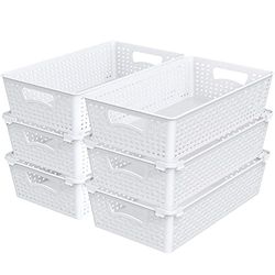 Simple Houseware Set van 6 stapelbare opbergmanden van kunststof voor voorraadkast, wit
