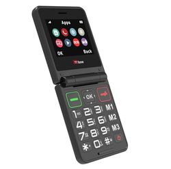 TTfone Telefono cellulare pieghevole TT660 per anziani con pulsanti grandi, assistenza emergenza e lunga durata batteria, 3G e 4G LTE, nero (con cavo USB)