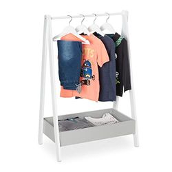 Relaxdays Garde-Robe pour Enfant, portemanteau, étagère Chambre, Support de vêtements, HLP 99 x 63,5 x 42 cm, Blanc/Gris