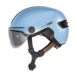 Casco da città ABUS HUD-Y ACE - casco da bici elegante con visiera e luce posteriore a LED magnetica, ricaricabile - per uomo e donna - Arancione, blu S