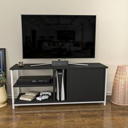 Hanah Home Stijlvolle tv-standaard, wit en antraciet, 120 x 35,3 x 50,8 cm, 100% melamine gecoat deelbord, 18 mm dik, modern design voor woonkamer en entertainmentruimtes