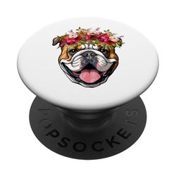 Mujeres Floral Inglés Bulldog para el dueño de Bulldog PopSockets PopGrip Adhesivo