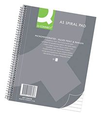 Q-Connect Cuaderno de espiral A5 rayado, 80 hojas, 160 páginas, cuaderno con espiral, bloc de notas con espiral, bloc de notas escolar