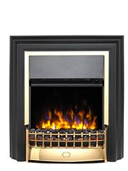 Dimplex Cheriton Deluxe Optiflame Freestanding Electric Fire, Brass and Black Free Standing LED Flame Effect Electric Fireplace with Variable Flame Brightness, Coal Fuel Bed, Adjustable 2kW Heater