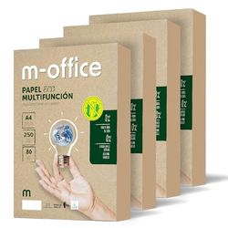 Carta riciclata, DIN A4, 80 g, carta per fotocopiatrici e stampanti, 4 confezioni da 250 fogli A4, 100% carta riciclata, m-office (1000 fogli)
