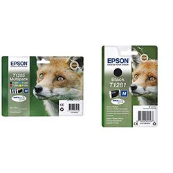 Epson T128 Serie Volpe, Cartuccia A Getto D'Inchiostro Durabrite Ultra, Formato Standard, Multipack 4 Colori & T1281 Serie Volpe, Cartuccia Originale Getto D'Inchiostro Durabrite Ultra