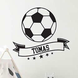 Autocolante com nome personalizado, design de bola de futebol, decoração de parede para quarto infantil, 2 folhas de 50 x 55 cm e 60 x 25 cm, cor preta