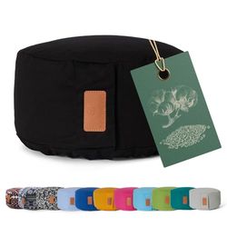 DoYourYoga Ronde yogabolster, wasbare overtrek, biologische boekweitschaal (KBA) vulling, 30 x 15 cm, yogakussen voor yin yoga en meditatie, zwart