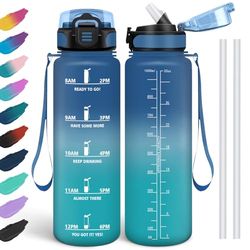 HoneyHolly 1 liter flaska, BPA-fri och läckagesäker, vattenflaska med sugrör, återanvändbar, motiverande flaska, gymflaska för skola, gym, kontor, sport