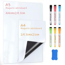 VynyQoo Lavagna Magnetica Frigorifero, Set da 2 (A3 + A4) Lavagne Cancellabili con 6 Pennarelli e 1 Cancellino, Facile da Scrivere e Pulire, Planner Settimanale per Casa, Cucina, Ufficio, Scuola