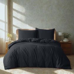 Komfortec Juego de Cama de 3 Piezas, Funda nórdica de 200 x 200 cm y 2 Fundas de Almohada de 80 x 80 cm, cepillada, 100% Microfibra, Antracita