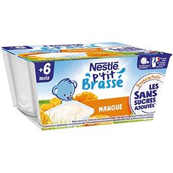 Nestlé Bébé P'tit Brassé - Laitage Mangue sans sucres ajoutés - dès 6 mois - 4 x 90g