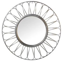 DRW Specchio da parete rotondo in metallo in argento 85 x 6 cm, INT 41 cm