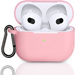 beschermhoes compatibel met airpods 3, siliconen case voor airpods 3e generatie 3 generatie, schokbestendig, voor airpods 3e generatie, met sleutelhanger, roze