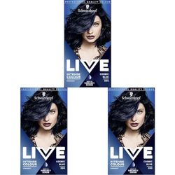 Schwarzkopf LIVE Intense Colour, Long Lasting Permanent Black Blue Hair Dye, With Built-In Vibrancy Serum, Up To 100 Percent Grey Coverage, Cosmic Blue 090, 1 Count (Pack of 3)