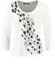 Taifun Dames 3/4 mouw shirt met dierenprint 3/4 mouw T-shirt lange mouwen ronde hals 3/4 mouw shirt frontprint, dierenprint, Offwhite patroon, 36