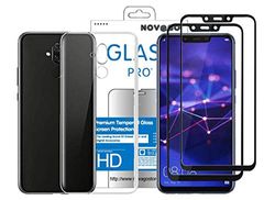 Novago kompatibel med Huawei Mate 20 Lite (3 i 1), 2 skärmskyddsfolie av hårt glas, täcker hela skärmen + 1 transparent skyddsfodral, robust och stöttålig (svart)