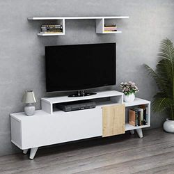 Homemania TV-kast, melamine spaanplaat, wit, eiken.