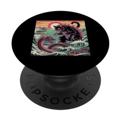 Catzilla Cat Japanese Art Dragon Hombres Mujeres Niños Gato Amante PopSockets PopGrip Adhesivo