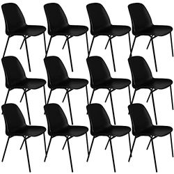 Silla de Oficina Sin Ruedas, Silla Confidente de Plástico con Estructura Metálica, Silla para Sala de Espera, Recepción, Reuniones, Conferencias, etc. - Ofituria (12 Sillas, Negro)