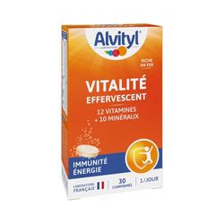Alvityl - Comprimés effervescents Vitalité - 12 vitamines et 10 minéraux - Dès 12 ans - 30 comprimés
