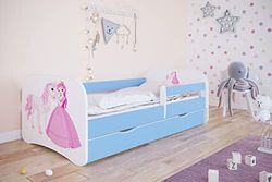 Lit babydreams 2 Bleu Princesse et Cheval tiroir et Matelas Inclus 160/80