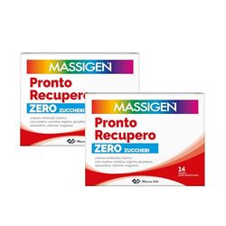 Massigen - Pronto Recupero Zero Zuccheri, Due Confezioni da 14 Bustine da 6 g, Integratore Tonico Energetico con Carnitina, Perfetto per il Recupero Muscolare, Creatina e Arginina