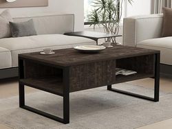 Hanah Home Moderne koffietafel met wandmontage, antraciet, 100 cm x 60 cm x 43,8 cm, 100% melamine gecoat deeltjesbord, 18 mm dik, stijlvol en functioneel design met meerdere planken