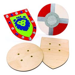 Baker Ross Escudos de Madera (paquete de 2), perfecto para que los niños decoren, ideal para manualidades en el hogar, trabajo escolar, proyectos de grupos de manualidades y más