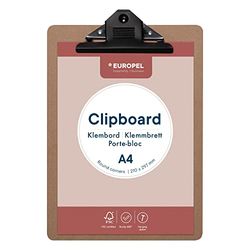 EUROPEL Porte-bloc en bois, Planche Rigide Durable avec Pince Métallique Noire et Oeillet de Suspension, A4 Porte-document pour Classe d’école, Bureau, Entreprise, Restaurant, Entrepôt, Portrait