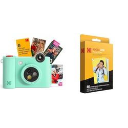 KODAK Smile+ Cámara de impresión instantánea Digital 2 en 1 e Impresora de Fotos inalámbrica con Bluetooth + Papel fotográfico Premium KODAK de 2" x 3" (50 Hojas)