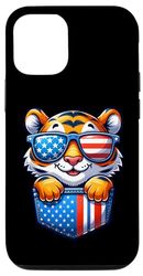 Coque pour iPhone 13 Pro Drapeau américain tigre 4 juillet dans poche Amérique maman papa