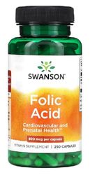 Swanson - FOLIC ACID 1000 mcg | Ácido Fólico | Apoya la salud del corazón y la regeneración celular - 250 cápsulas