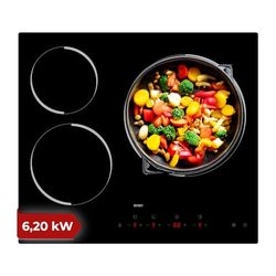 Svan Plaque vitrocéramique en verre noir SV3601. Puissance max. 6200 W, 3 zones de cuisson, 9 niveaux de cuisson, contrôle tactile, verrouillage et arrêt automatique de sécurité