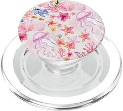 Pink Tropical Floral Seashell Collage Beachy Summer Hibiscus PopSockets PopGrip for MagSafe