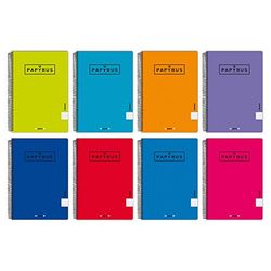 Unipapel Papyrus 08-Uniclasic, confezione da 5 quaderni con 1 riga, formato protocollo, carta 90 g, 80 fogli, colori assortiti, copertina in polipropilene