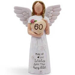 AcowSpt 60th Birthday Gifts for Women, Angel - Women's 60th Birthday Figurine, Cream Resin Hand-Painted Figurine