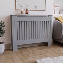 Vida Designs Cache-radiateur Chelsea Lattes de Gril à Lattes Modernes Armoire en MDF Peint en Gris, Moyen, (H : 82 / L : 112 / P : 19 cm)