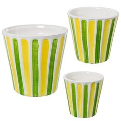 DRW Set de 3 maceteros de Ceramica en Amarillo, Verde y Blanco 28x28x27 cm