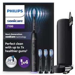 Philips Sonicare 7100 spazzolino elettrico sonico con app, 4 modalità di spazzolamento e 3 livelli di intensità, avviso di pressione, EasyStart, SmarTimer, Nero, modello HX7421/08 [Nuova tecnologia]