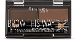 Rimmel LONDON Brow This Way Kit de Modelage de Poudre à Sourcils, Finition Soignée et Précision Ultime avec la Formule Duo Compact, Brun Foncé, Poudre 0,04 oz, Cire 0,03 oz
