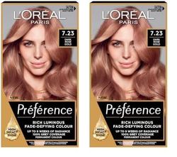 L'Oreal Paris Preference Hair Dye, Long Lasting, Luminous Permanent Hair Colour, 7.23 Bali (Pack of 2)