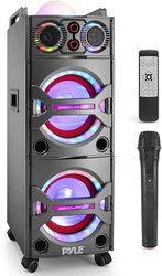 Pyle Sistema PA portatile, Altoparlanti PA attivi, Sistemi PA con microfono WLS, Altoparlante BT DJ, Karaoke da 2000 W - Sistema di altoparlanti da esterno con luci, Ingresso USB Scheda SD/AUX/RCA/FM