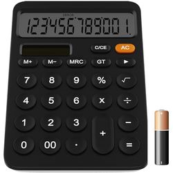 GUYUCOM Calcolatrice a 12 cifre con LCD Schermo, Calcolatrice da Tavolo con Doppia Alimentazione Solare e Batteria Due Energie (Nero)