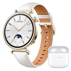 HUAWEI Watch GT 4 41mm Smartwatch, 7 dagen maximale gebruiksduur batterij, Nederlandse versie, White & HUAWEI FreeBuds SE 2, Batterijlevensduur van 40 uur, White