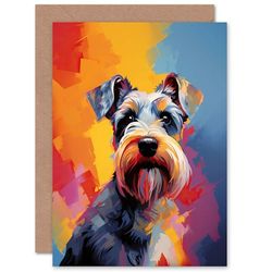 Artery8 Schnauzer Dog Lover Gift Pet Portrait Colourful Artwork Painting Sealed Greeting Card Plus Envelope Blank inside